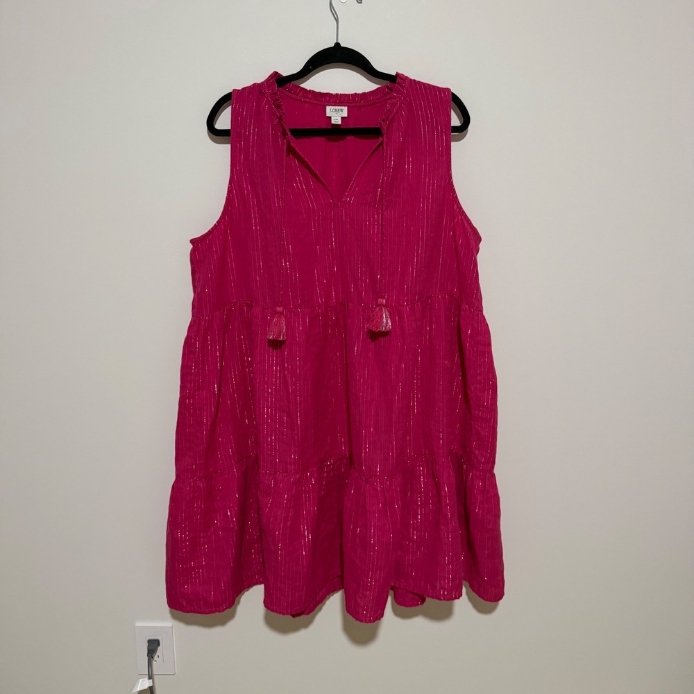 J.Crew Pink Metallic Stripe Tiered Sleeveless Tassel Dress XXL